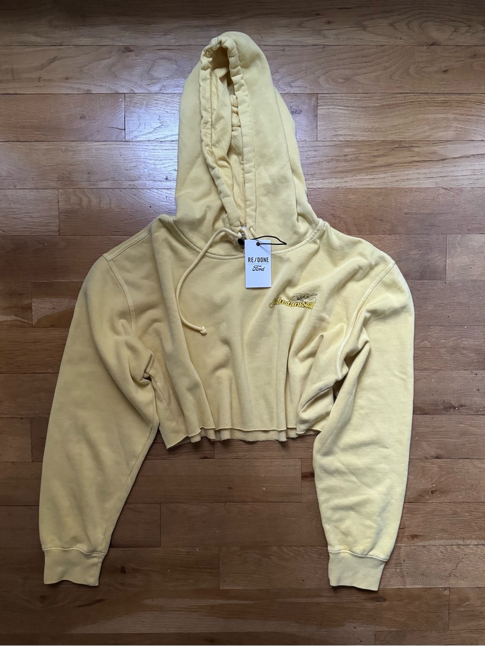 RE/DONE x Ford Mustang yellow upcycled cropped hoodie (size: XS/S)